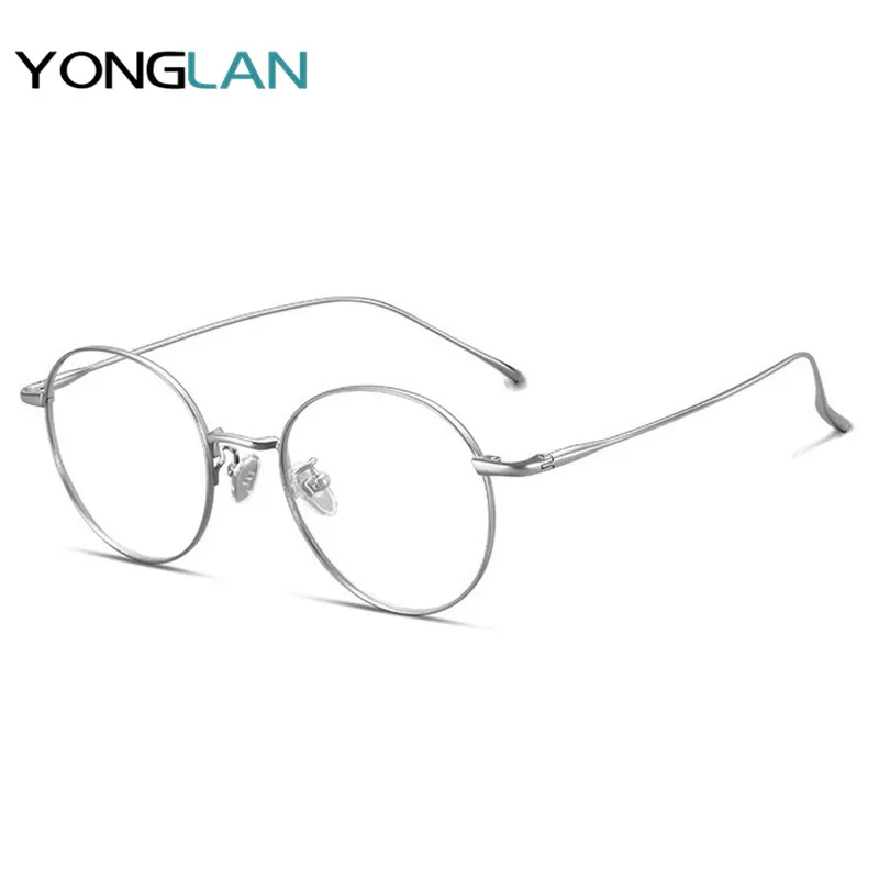 Gläser Design gelb 100 Tita Brillen grau Lan Myopie Ip Brille Klare Gafas Runde silber Optische Schwarzes Reine brown Optik Rahmen Yong Linse Plating wIY4q