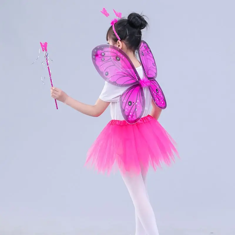 Для взрослых, костюм для детей из 4 вещей: сказочный костюм комплект светодиодный моделирования с украшением в виде крыльев бабочки; туфли с острым юбка-пачка повязка на голову палочка принцессы для девочек вечерние на шнуровке