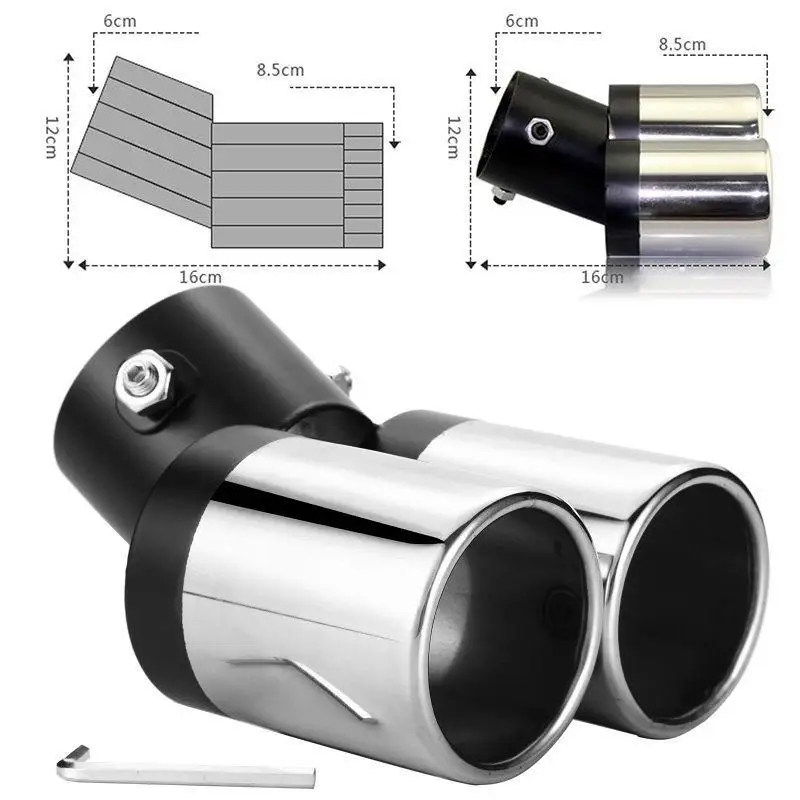 Универсальный автомобильный глушитель для выхлопной трубы из нержавеющей стали с хромированной отделкой, модифицированный Автомобильный задний хвост, аксессуары для горла, глушитель