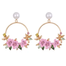 VKME – boucles d'oreilles à fleurs pour femmes, élégantes, grande fleur ronde, imitation de perle, nouvelle collection 2019