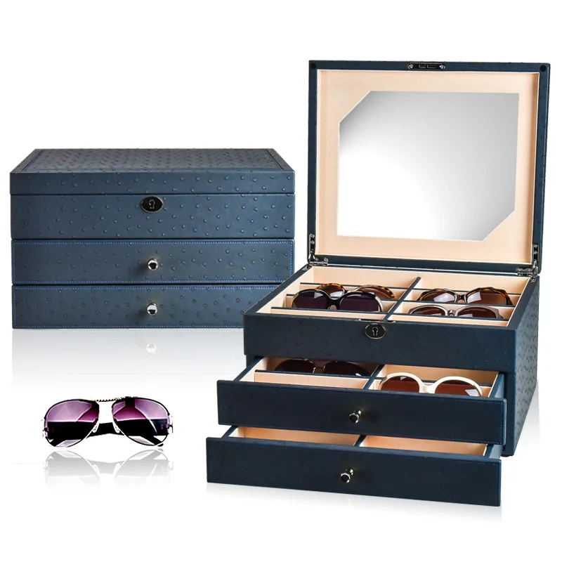 LUXURY 24 sunglasses box PU leather packing box for 24 glasses storage