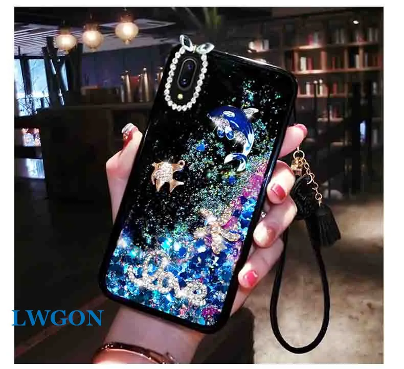 

Love Heart Stars Glitter Liquid Diamond Stars Dolphin Phone Case For Huawei Y9 2019 nova 3 3i 2i 2 2s plus 3e Quicksand case