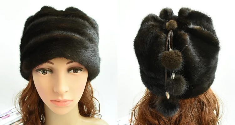 Натуральная норковая меховая шапка для женщин, зимняя меховая шапка с цветком, Новое поступление, хорошее качество, разноцветная Женская роскошная норковая шапка