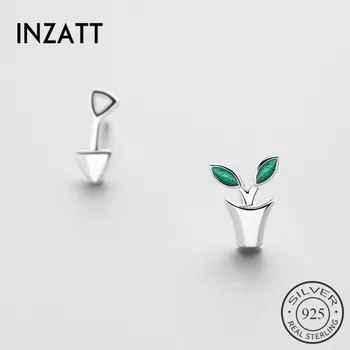 

INZATT Asymmetry Real 925 Sterling Silver Green Crystal Tree Stud Earrings For Women Birthday Party Fashion Fine Jewelry Gifts