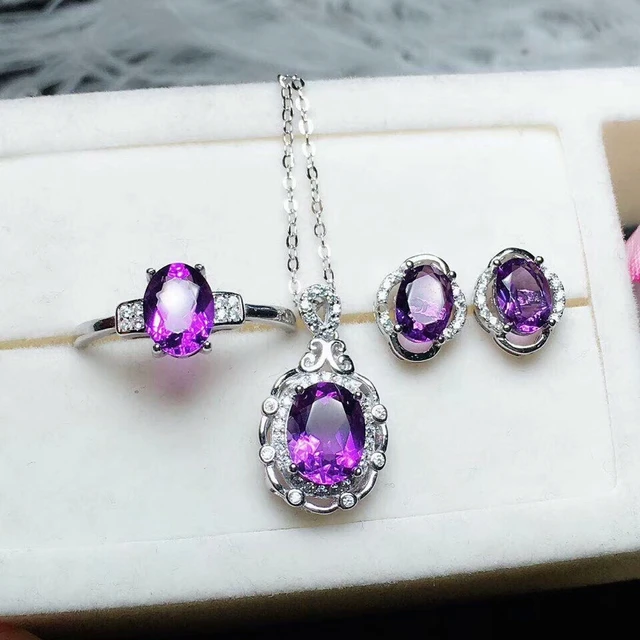 MeiBaPJ Natural High Quality Amethyst Gemstone Fine Wedding Jewelry Set