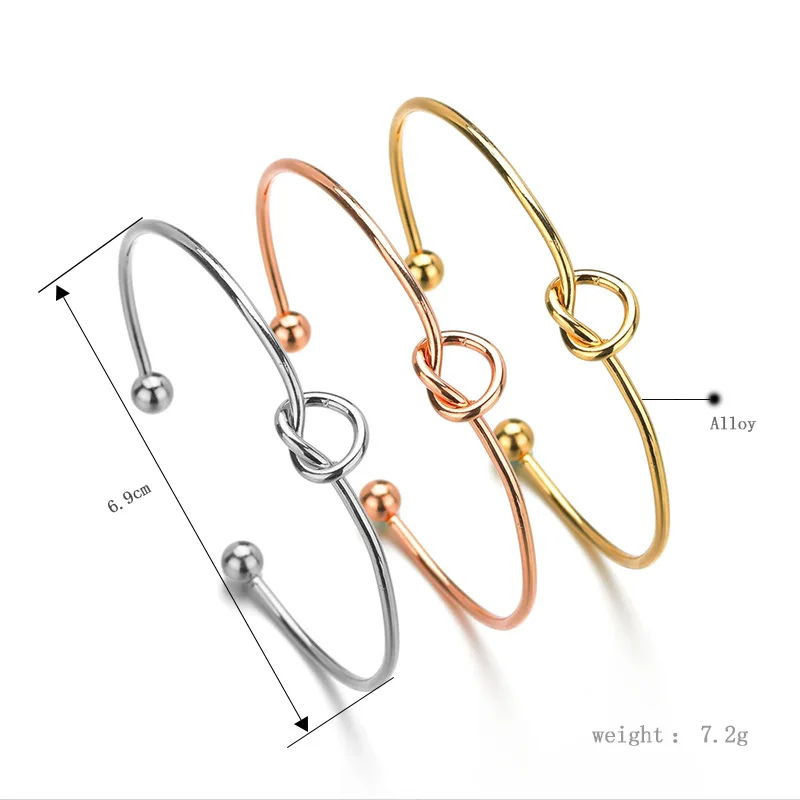 Simple Alloy Knot Cuff Gold Fill Cheap Metal Bangle Bracelet Jewelry For Women