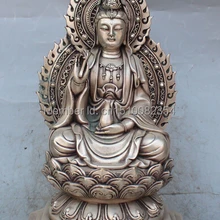 1" Китайский Серебряный Кван-инь Гуаньинь Гуань Инь На Лотоса Шакьямуни Статуя Будды