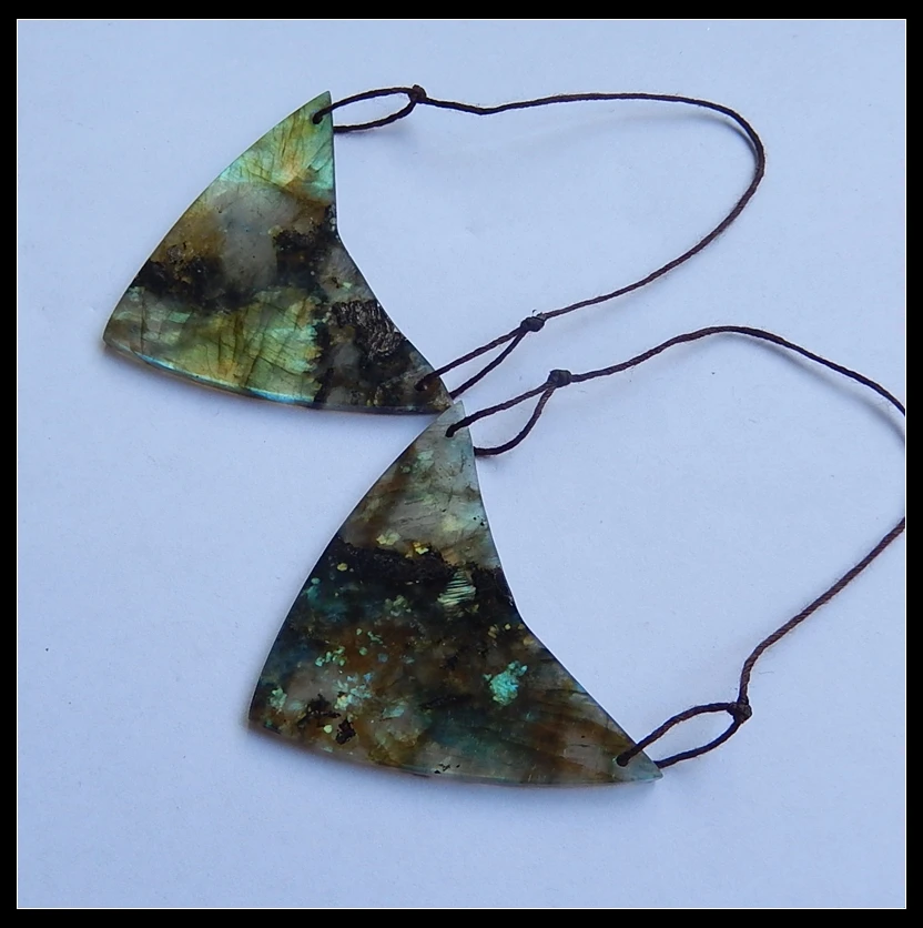 

Sale 1Pairs Natural Stone Labradorite Triangle Shape Double Shape Earring Bead 48x58x3mm 24.5g