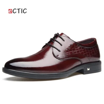 

ECTIC Shiny Retro Office Gentlemen Classical Oxfords Dress Zapatos Hombre Men Formal Shoes Pointed Toe Business Patent Leather