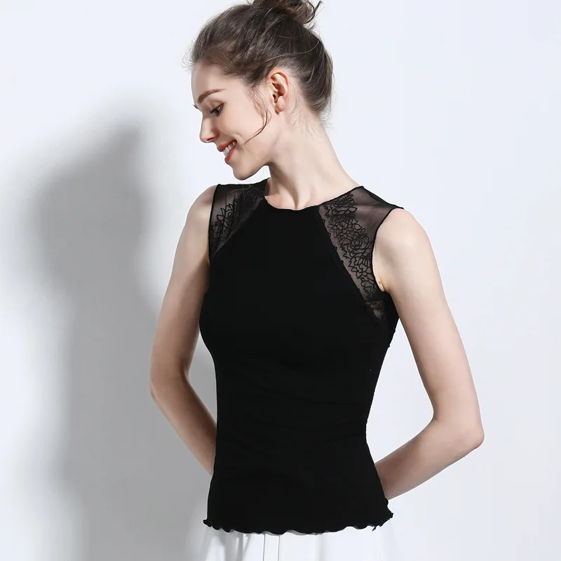 

2019 new best women's shirt vest sleeveless lace sexy simple fashion knit vest casual self-cultivation outdoor fitness T-shirt