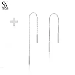 SA SILVERAGE 925 пробы серебряные серьги-подвески с крестом 925 серебряные серьги с кисточками линия для женщин серьги набор серьги Brincos