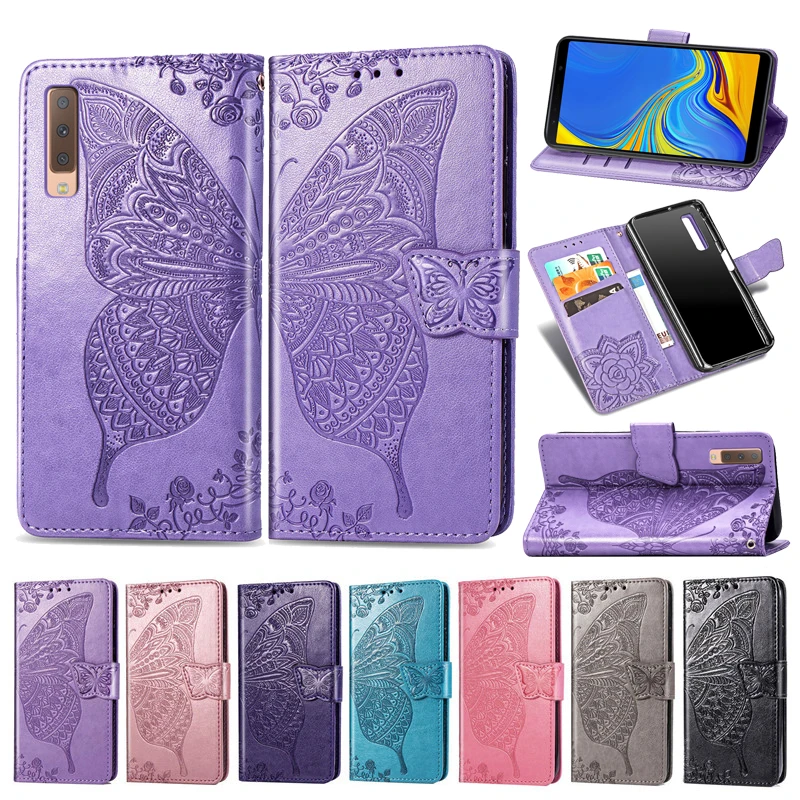 

For Samsung Galaxy A7 2018 Case Flip Leather Phone Case on Samsung A7 2018 A750F A750 Capa 3D Butterfly Wallet Cover Card Holder