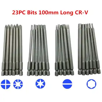 Julydream 24PC Screwdriver Set Bits Set High Quality Household Tool Kit DIY Hand Tool Set Chrome Valadium Steel 100mm Long Bit
