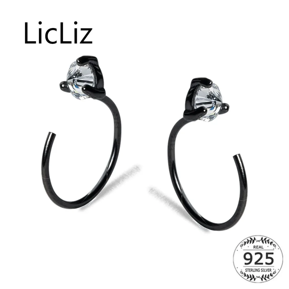 

LicLiz 2019 New 925 Sterling Silver Clear&Black CZ Crystal Hollow Hoop Earrings for Women White&Black Gold Zircon Jewelry LE0563