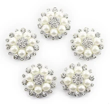 5 pçs 30mm cristal strass botões pérola flor enfeites botões flatback diy fivelas para casamento jóias sapatos decoração