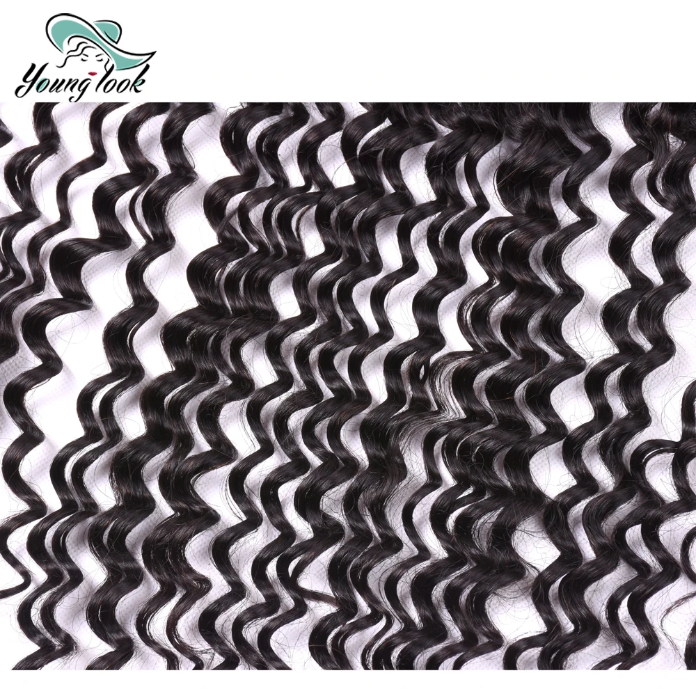 YOUNG LOOK Hair Brazilian Deep Wave Lace Frontal 13X4 Ear To Ear Free Part Non-Remy Human Hair Closure Natural Color 8-20Inch