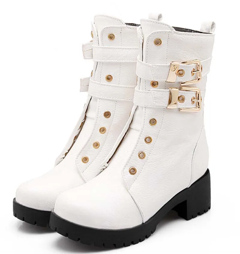 

ENMAYER new women boots ladies fashion high heels buckle zip medium Martin boots for women Lace up retail shoes ankle boots