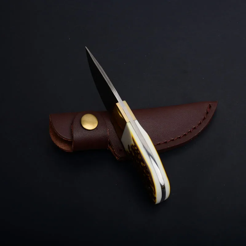 damascus fixed blade knife antler handle outdoor camping hunting survival pocket rescue edc tools  (4)