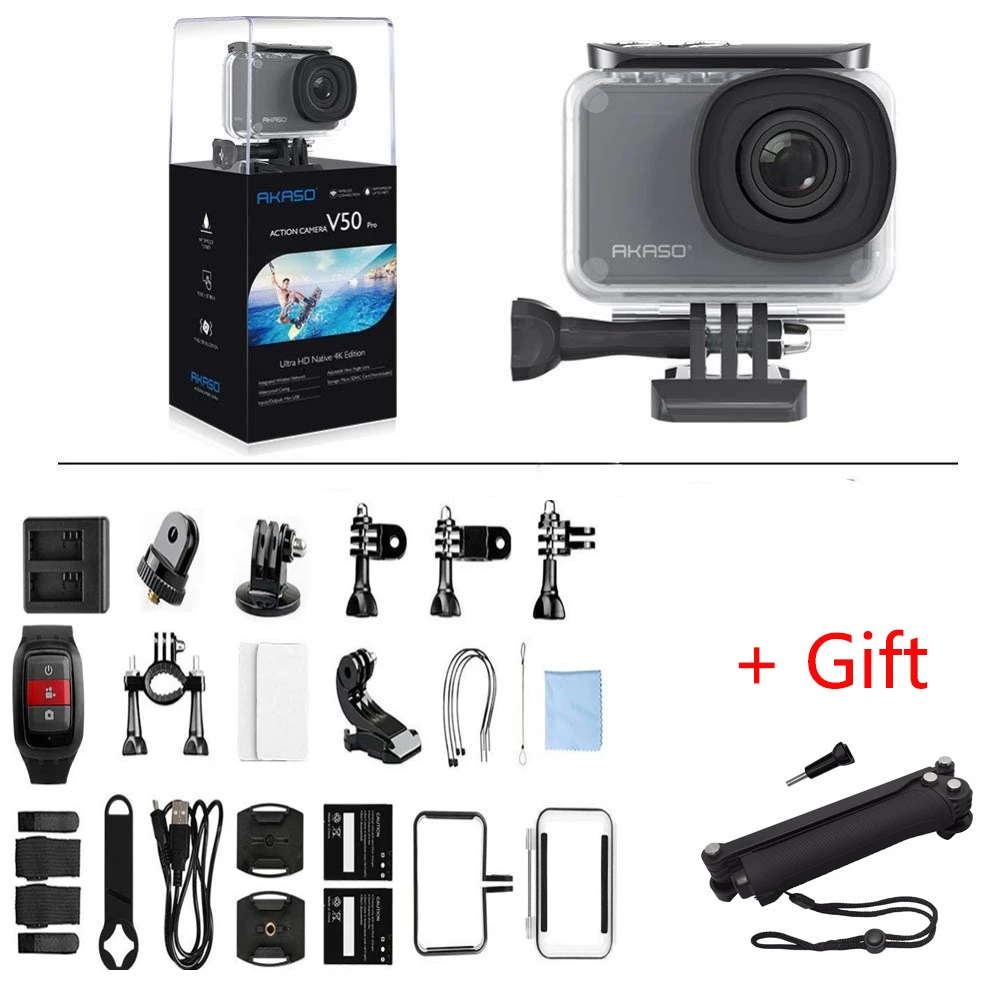 Экшн камера AKASO V50 Pro Native 4 K/30fps 20MP WiFi с сенсорным экраном EIS 30 м водонепроницаемая