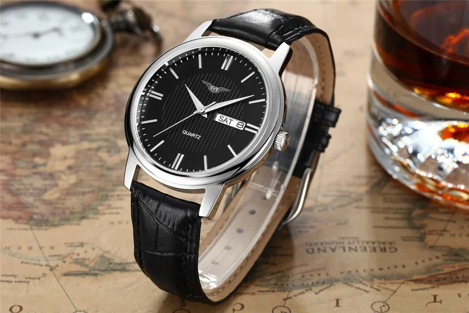 NEW GUANQIN Mens Watches Casual Date Week Quartz Watch Leather Strap Clock Men Wristwatch relogios masculino New Year Gifts (3)