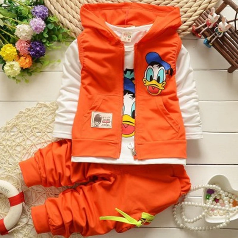 Комплекты одежды из 3 предметов для маленьких девочек и мальчиков г. зимняя детская футболка с рисунком Минни+ жилет+ штаны, спортивные костюмы, детская одежда спортивный костюм