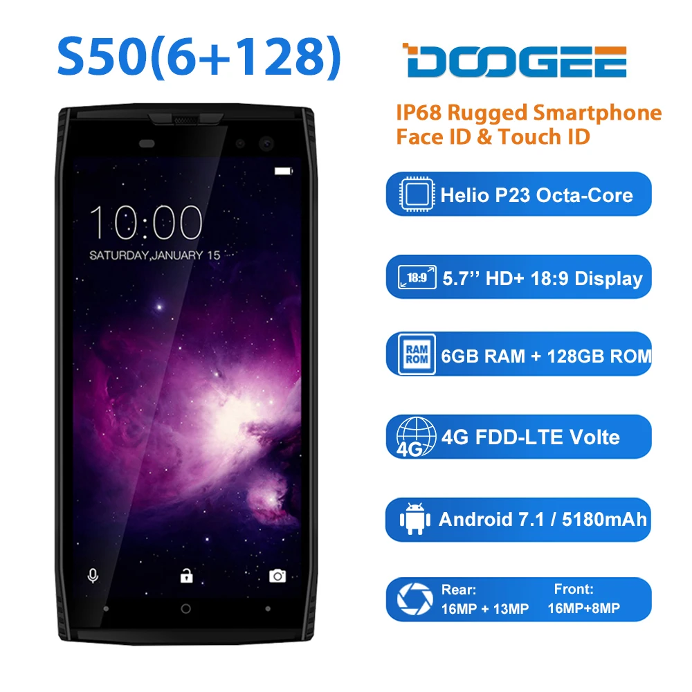 DOOGEE S50 6 ГБ + 128 Восьмиядерный Android 7 1 смартфон IP68 за счет сканера отпечатков пальцев