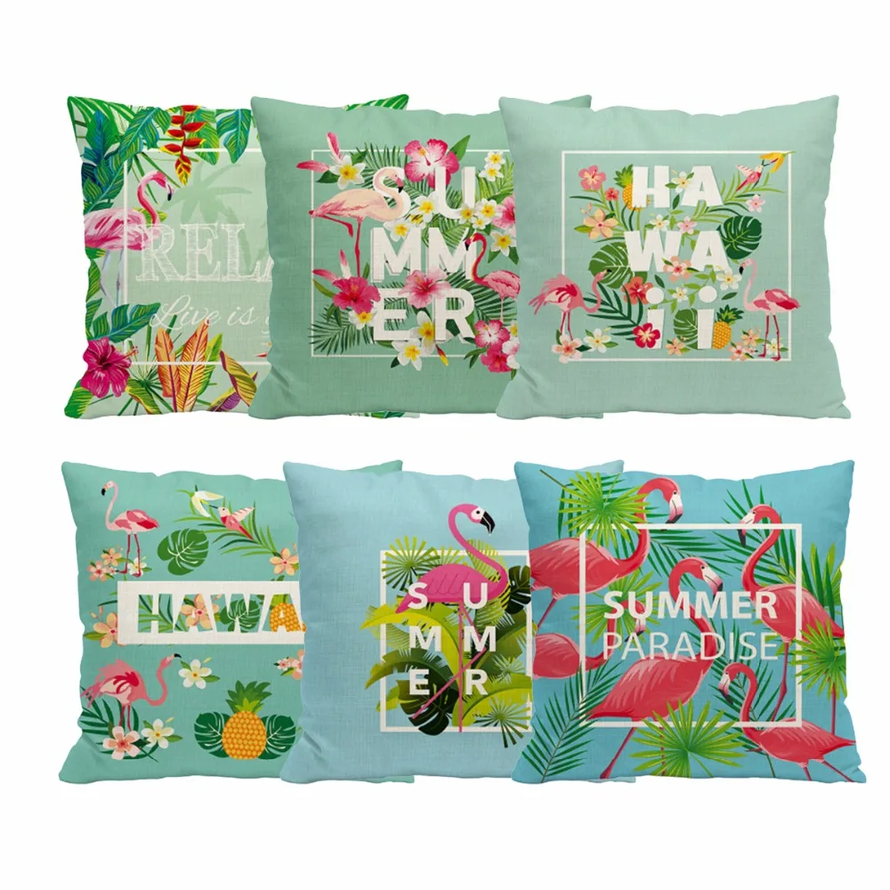 

LAPHIL Flamingo Party 45x45cm Cotton Linen Cushion Cover Hawaiian Party Decorations Throw Pillowcase Tropical Summer Party Decor