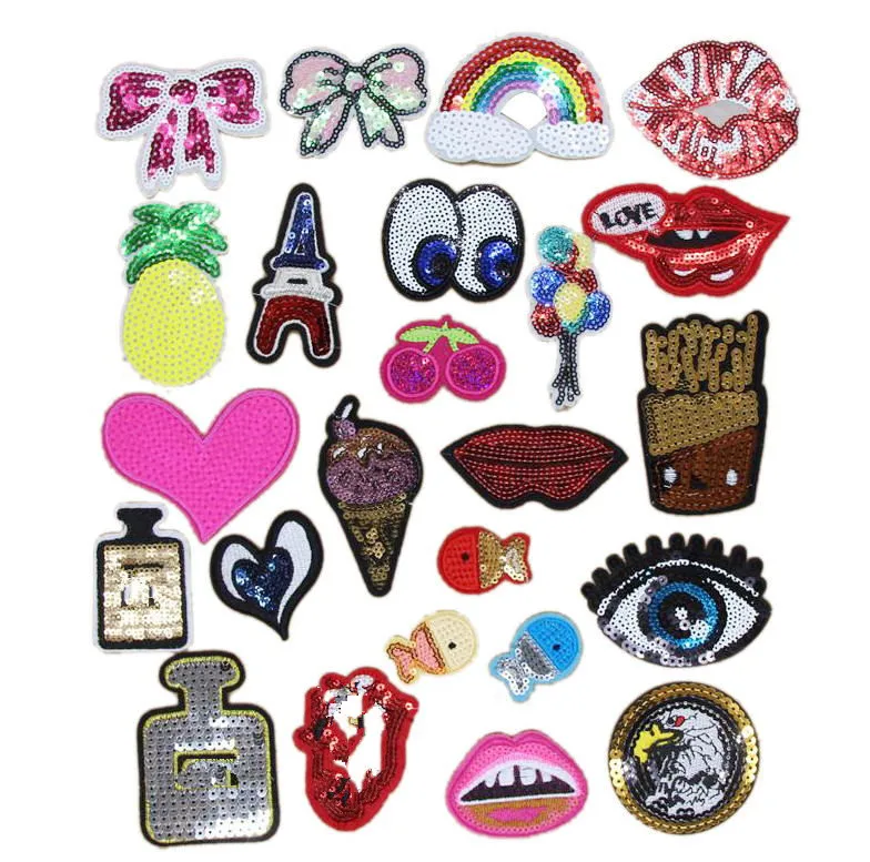 New arrival 10 pcs perfume bow balloons lips icecream heart cute eyes sequins patches sequin applique accessory free shipping | Дом и сад