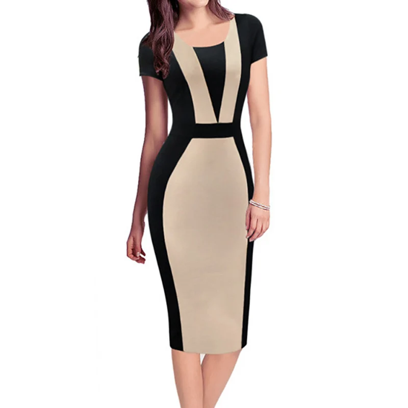 

Summer Dress Women 2016 Vestidos Plus Size Fashion Contrast O-neck Bandage Dress Casual robe femme Elegant Dress Woman Clothing