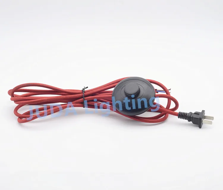 2pin electric power lamp power cord wire with foot switch Red Retro