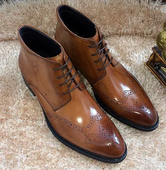 

Men black boots pointed cowhide geniuneleather england style shoes men high top casual fashion brown martin boots Red wine