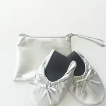 ; женские складывающиеся балетки для вечеринок; сумка с логотипом; цвет серебряный