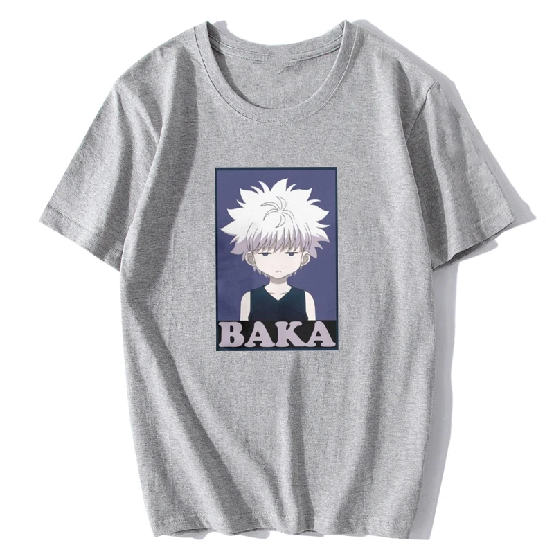 Охотник х Охотник футболки Killua Zoldyck Baka классический комикс о-образный вырез с коротким рукавом классический аниме Япония хлопок футболки мужские