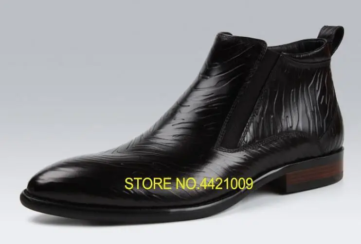 

Spring/Winter Men's Chelsea Boots British Style Fashion Pleated Elastic Band Ankle Boots Genuine Leather High Top Casual Shoes