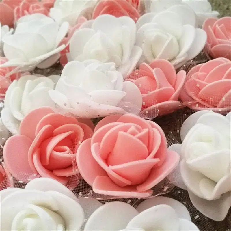 50pcs/lot 3.5cm Mini PE Foam Rose Flower Silk Artificial Flower Head Handmade DIY Wedding Home Party Decorative Crafts Supplies