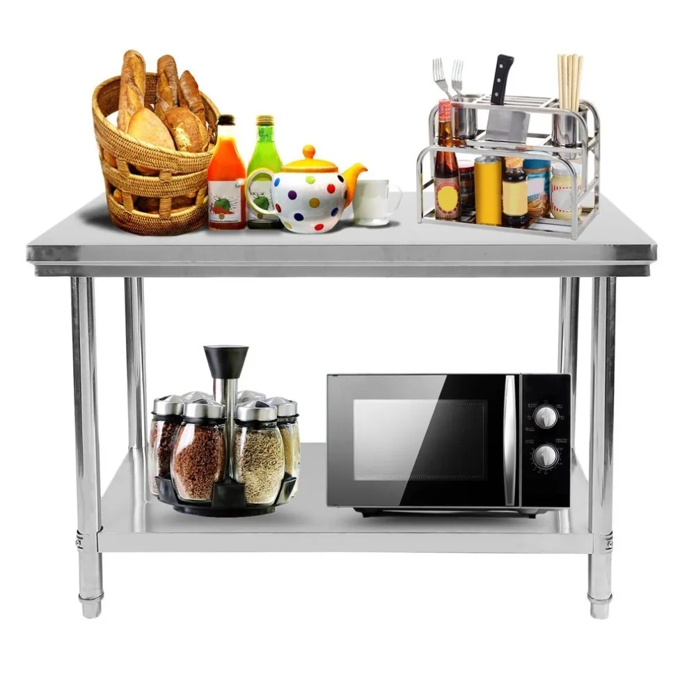 

Stable Large Stainless Steel Two Layers Kitchen Work Bench Commercial Catering Stand Table Food Making Helper