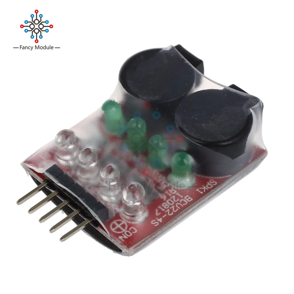 

RC model 2S 3S 4S Detect Lipo Battery Low Voltage Alarm Buzzer Cell Lipo Battery Dual Speaker w/ LED 7.4V-14.8V