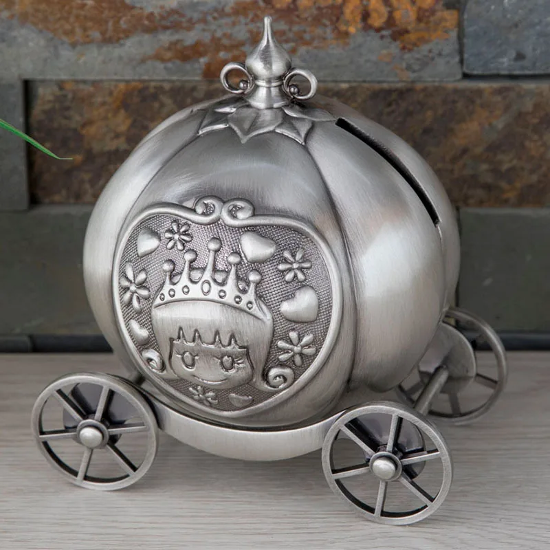 

Metal Crafts Decoration European Cartoon Piggy Bank Creative Cinderella Pumpkin Car Piggy Bank Children's Coin Storage Box