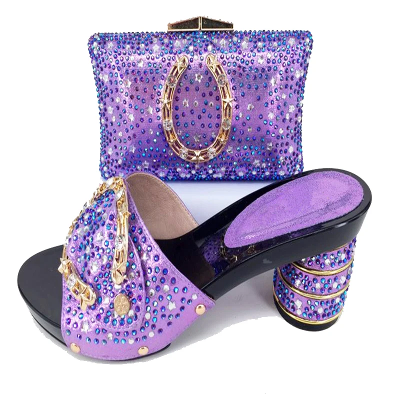 Elegant hand made lilac color stones slippers women shoes and clutches