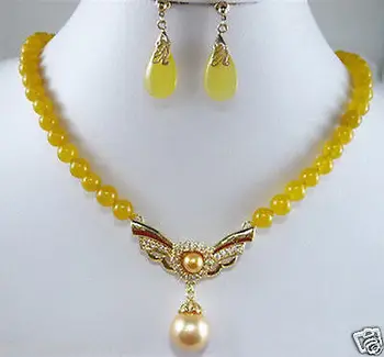 

Women's Wedding Jewelry Yellow gem stone and Shell Pearl Crystal Pendant Necklace Earrings Set >AAA Brida -jewelrynoble lady's