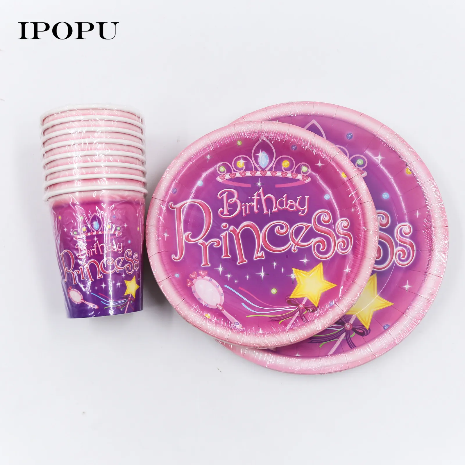 24/40pcs Birthday Party Supplies Disposable Paper Pink Set festival Lovely Decorative Princess Plates Dinnerware Cups Tableware