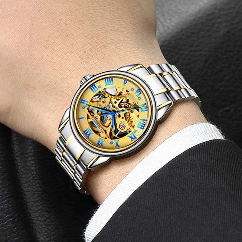 Часы мужские автоматические механические из нержавеющей стали|hombre|hombre reloj |