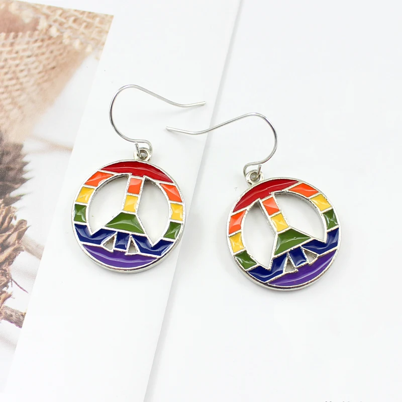 Europe and America Popular Rainbow Color Round Hollow Pendant Earrings Fashion Bohemian Cross Symbol Jewelry | Украшения и