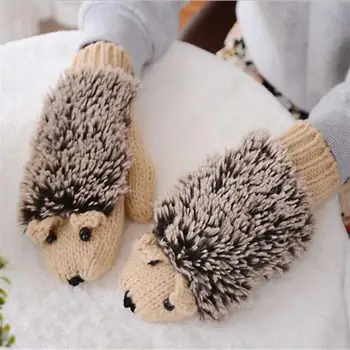 

Thicken Warm Autumn Winter Full Finger Gloves Cute ladies Wool Knit Student Fashion Hedgehog Gloves Villus Wrist Mittens PS-15