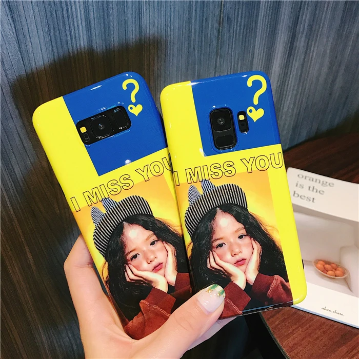 Ins hot lovely girl illustration Phone Case For Samsung Galaxy S9 S8 Plus Note 8 S7 Edge blue-ray Anti-fall Protective case |