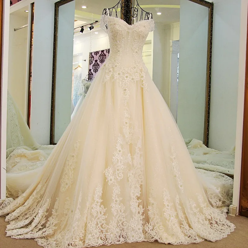 

Do Dower New Luxury Beadwork Tassel V Neck Wedding Dress Simple Bride Flower Embroidery Princess Light Champagne Wedding Gown L