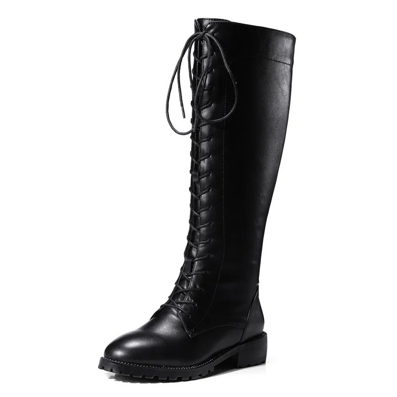 

LOVEXSS Woman Autumn Winter Cross Tied Ankle Boots Fashion Plus Size 33 44 Martin Boots Black Brown High Heeled Shoes 2018