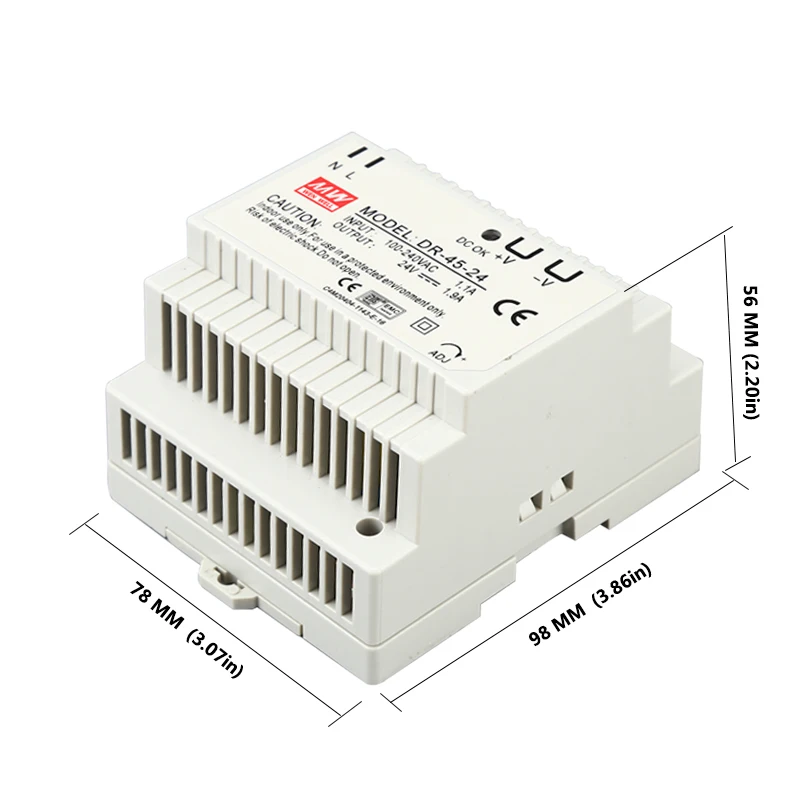 Meanwell DR-15-24 Slim Factor DIN Rail Transformer (24VDC, 0.63