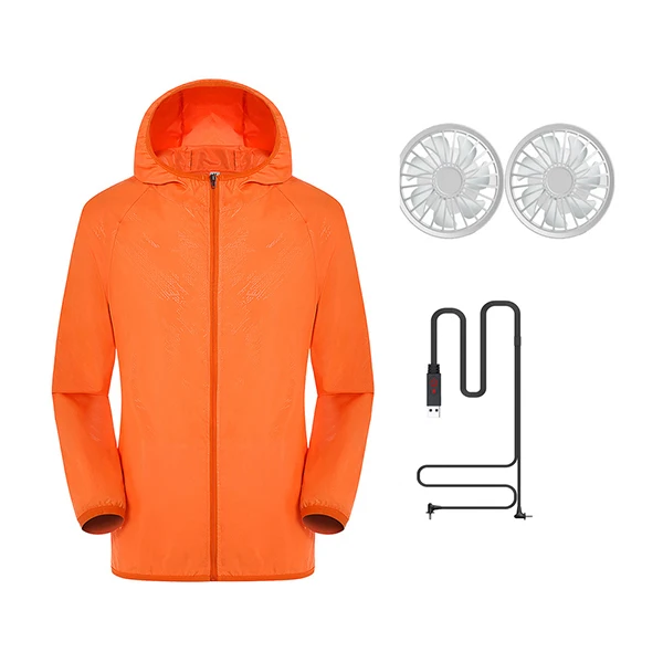 Мужская/Женская куртка с 2 вентиляторами, зарядка через usb, одежда для защиты от уф, для сварки, кемпинга, высокотемпературная, для работы на открытом воздухе - Цвет: Orange