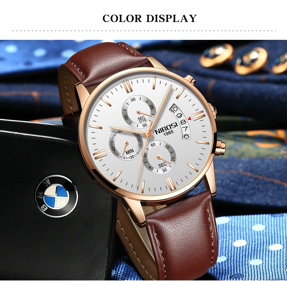 Relogio NIBOSI Watches Men Luxury Brand Wristwatches Fashionable Classic Men Watch Leather Strap Watches Waterproof Montre Homme (5)